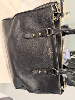 kate spade Black Pebbled Leather Satchel with Gold Hardware